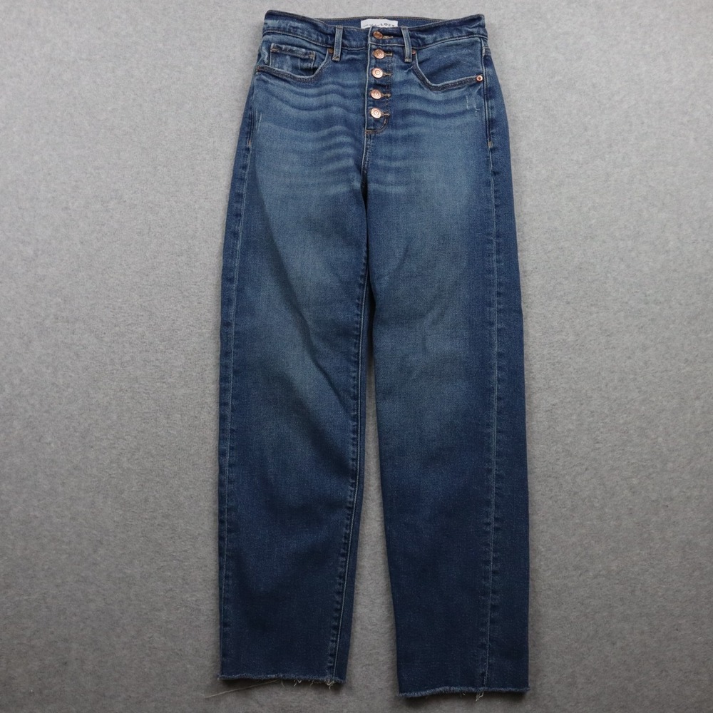 Loft Jeans Womens 25/0 The Straight Button Fly Raw Hem 5-Pocket Flex Denim Blue